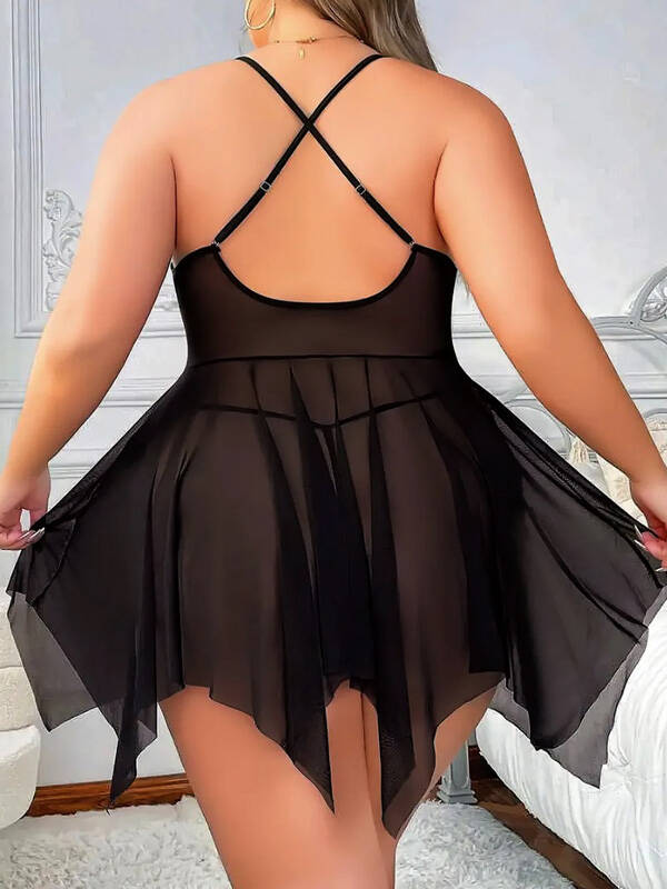 BÜYÜK BEDEN TÜL DANTELLİ FANTAZİ ELBİSE GECELİK 03682 - 3