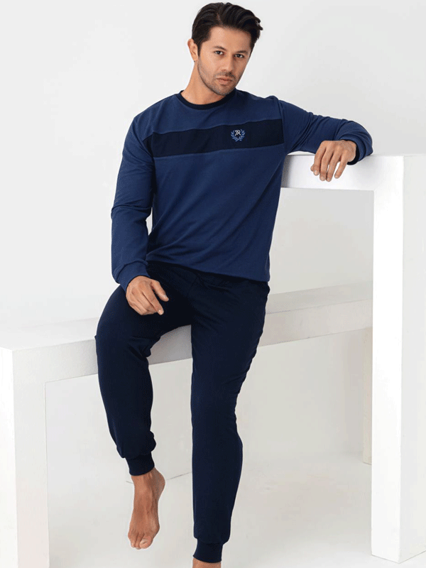 ERKEK %100 PAMUKLUUZUN KOLLU MANŞETLİ PİJAMA TAKIMI 071040 - 2