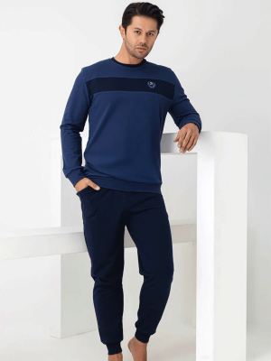 ERKEK %100 PAMUKLUUZUN KOLLU MANŞETLİ PİJAMA TAKIMI 071040 - LİNOTTİ