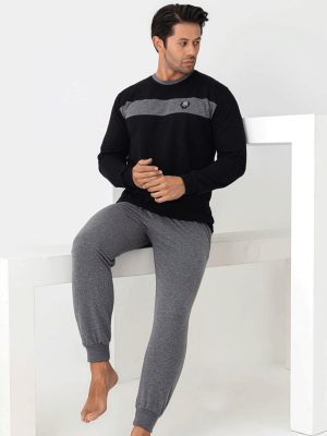 ERKEK %100 PAMUKLUUZUN KOLLU MANŞETLİ PİJAMA TAKIMI 071040 - 4