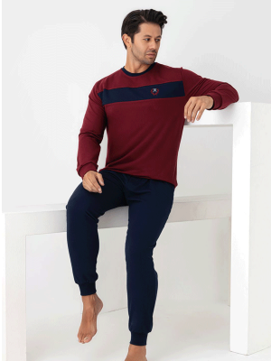 ERKEK %100 PAMUKLUUZUN KOLLU MANŞETLİ PİJAMA TAKIMI 071040 - 6