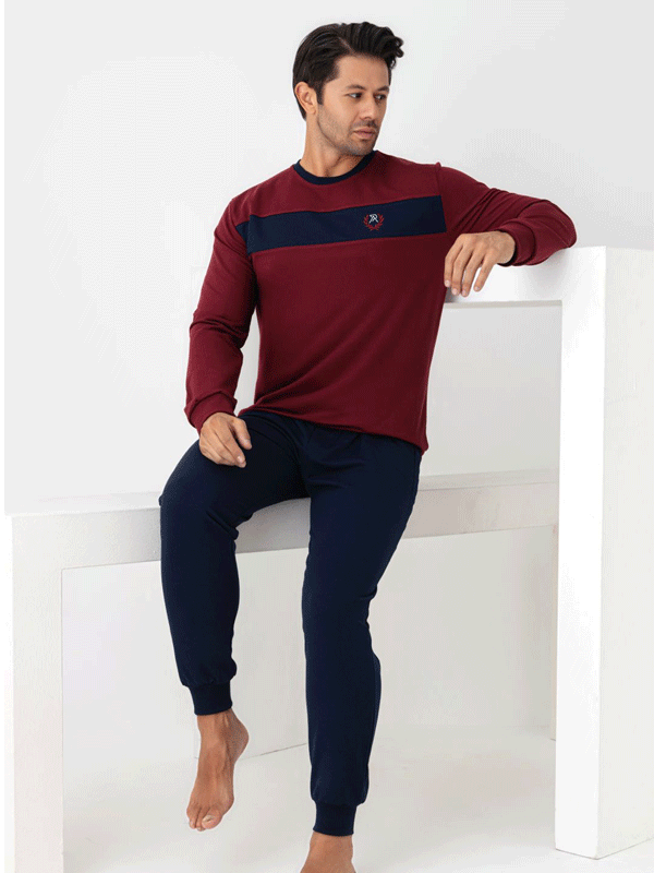 ERKEK %100 PAMUKLUUZUN KOLLU MANŞETLİ PİJAMA TAKIMI 071040 - 6