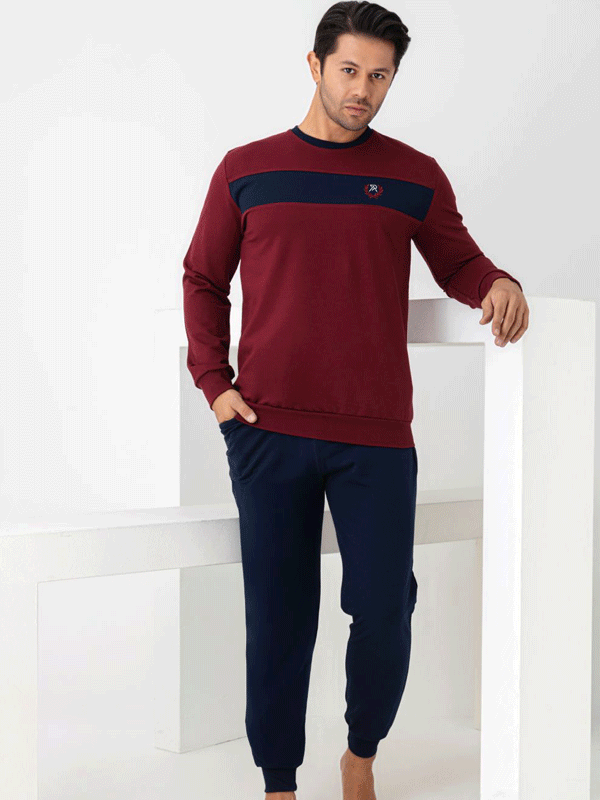 ERKEK %100 PAMUKLUUZUN KOLLU MANŞETLİ PİJAMA TAKIMI 071040 - 5