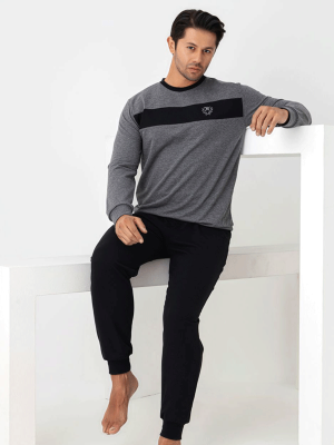 ERKEK %100 PAMUKLUUZUN KOLLU MANŞETLİ PİJAMA TAKIMI 071040 - 8