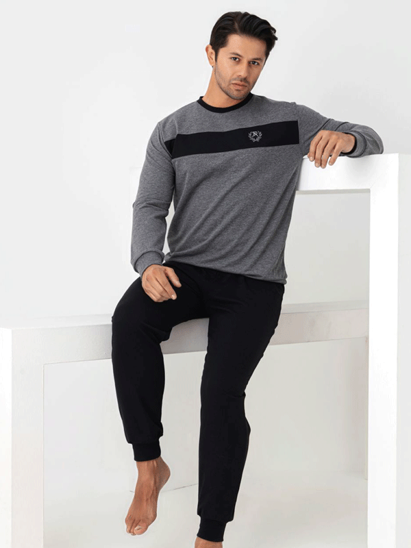 ERKEK %100 PAMUKLUUZUN KOLLU MANŞETLİ PİJAMA TAKIMI 071040 - 8