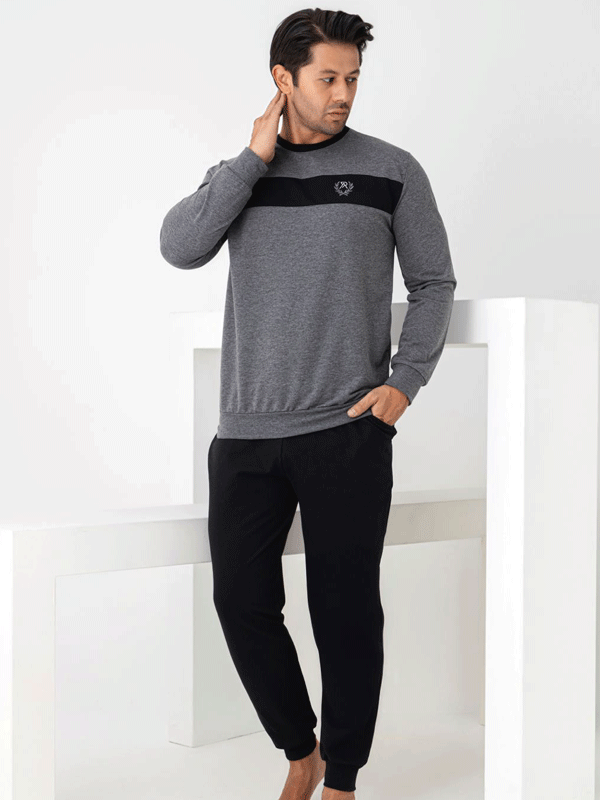 ERKEK %100 PAMUKLUUZUN KOLLU MANŞETLİ PİJAMA TAKIMI 071040 - 7