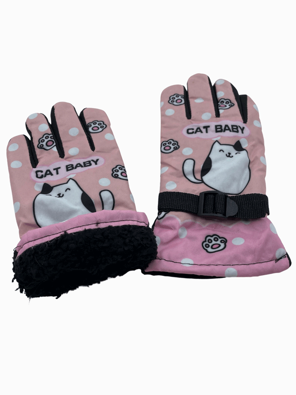 KEDİ BASKILI KIZ ÇOCUK ŞİŞME KAR ELDİVENİ 251125 - 2