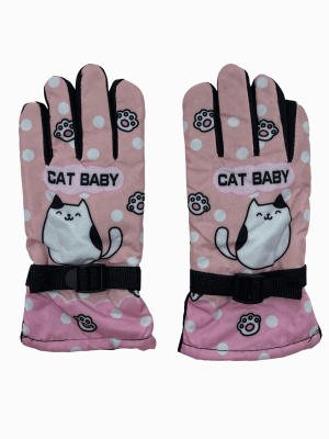 KEDİ BASKILI KIZ ÇOCUK ŞİŞME KAR ELDİVENİ 251125 - LİNOTTİ