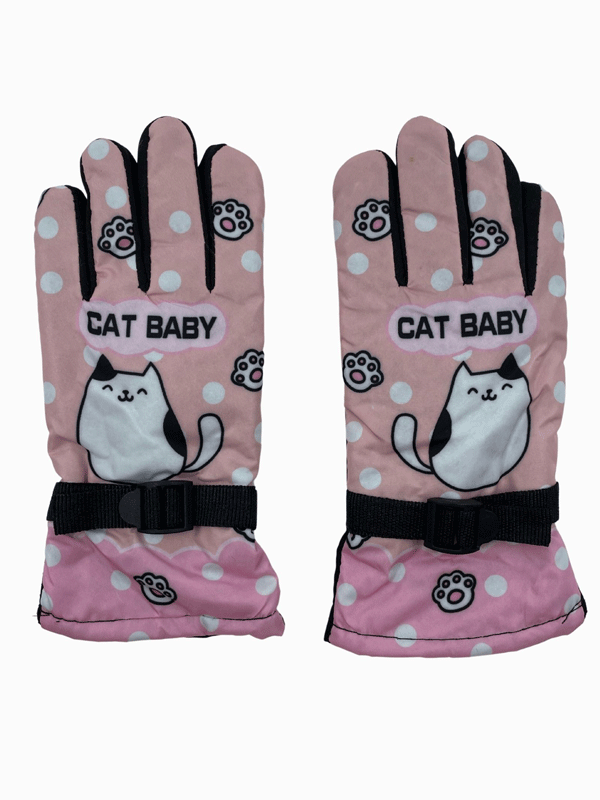 KEDİ BASKILI KIZ ÇOCUK ŞİŞME KAR ELDİVENİ 251125 - 1