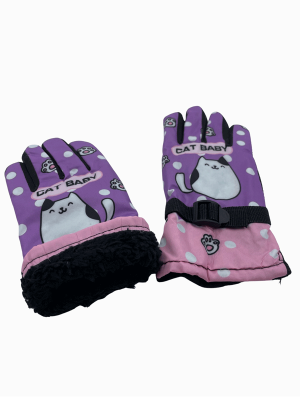 KEDİ BASKILI KIZ ÇOCUK ŞİŞME KAR ELDİVENİ 251125 - 4