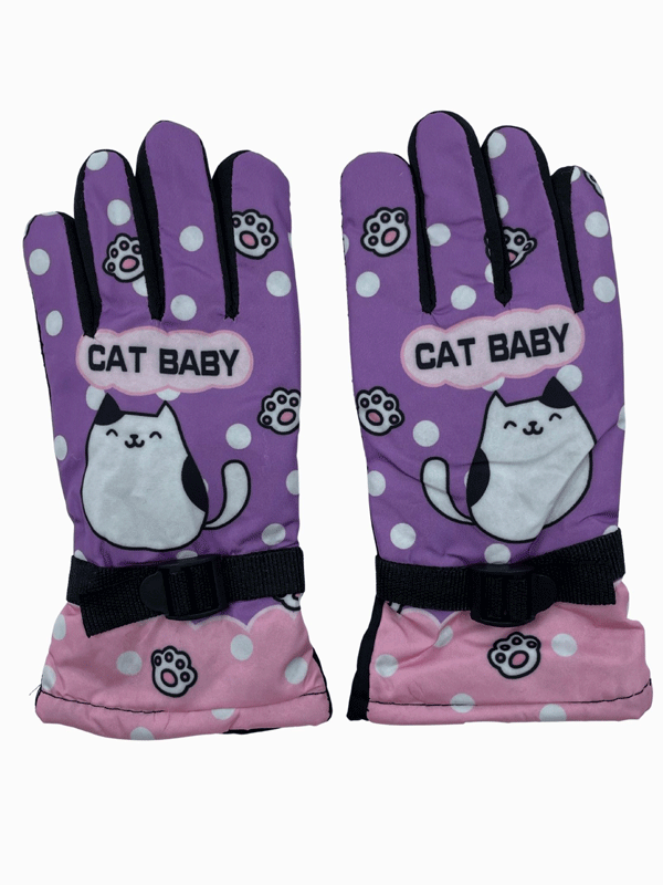 KEDİ BASKILI KIZ ÇOCUK ŞİŞME KAR ELDİVENİ 251125 - 3