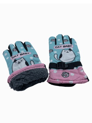 KEDİ BASKILI KIZ ÇOCUK ŞİŞME KAR ELDİVENİ 251125 - 8