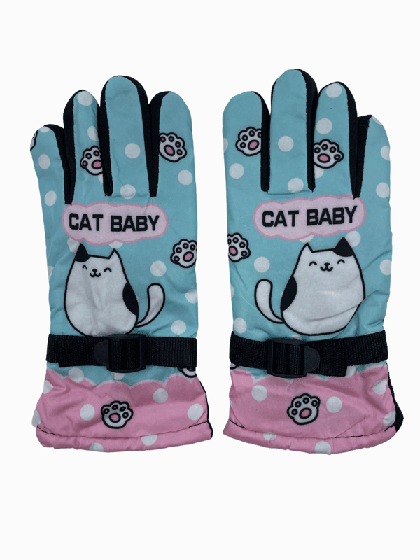 KEDİ BASKILI KIZ ÇOCUK ŞİŞME KAR ELDİVENİ 251125 - 7