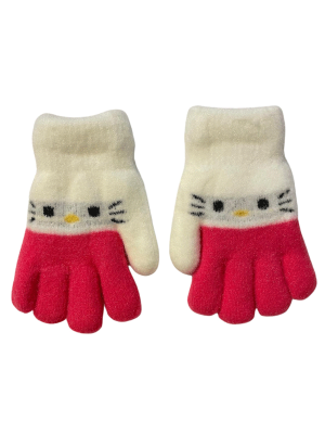 KEDİ FİGÜRLÜ KIZ ÇOCUK KIŞLIK ELDİVEN 3-6 YAŞ -POLAR ASTARLI - LİNOTTİ