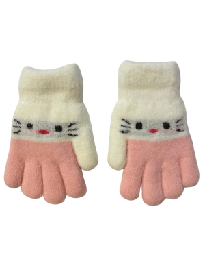 KEDİ FİGÜRLÜ KIZ ÇOCUK KIŞLIK ELDİVEN 3-6 YAŞ -POLAR ASTARLI - 2