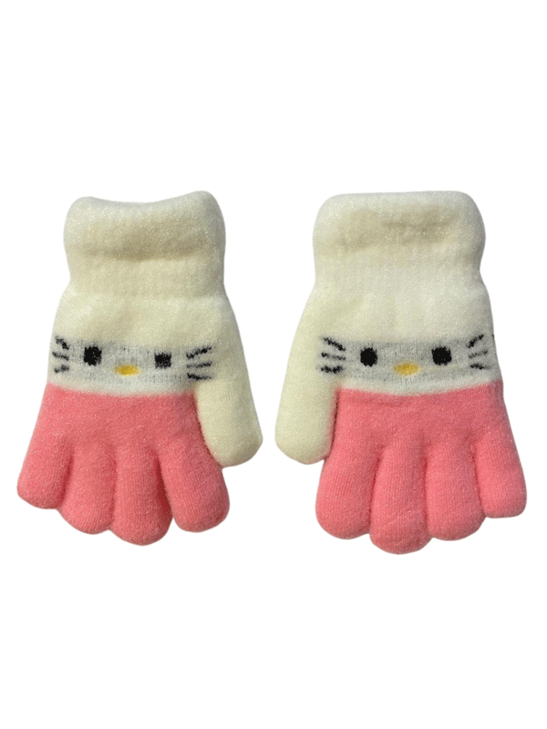 KEDİ FİGÜRLÜ KIZ ÇOCUK KIŞLIK ELDİVEN 3-6 YAŞ -POLAR ASTARLI - 4