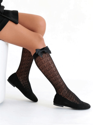 KIZ ÇOCUK FİYONKLU DANTELLİ FİLE DİZALTI ÇORAP - LİNOTTİ