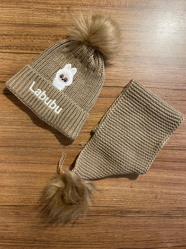 LABUBU NAKIŞLI ÇOCUK ATKI BERE TAKIMI 2-8 YAŞ 101225 - 3