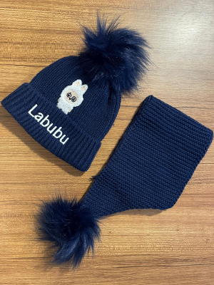 LABUBU NAKIŞLI ÇOCUK ATKI BERE TAKIMI 2-8 YAŞ 101225 - 5