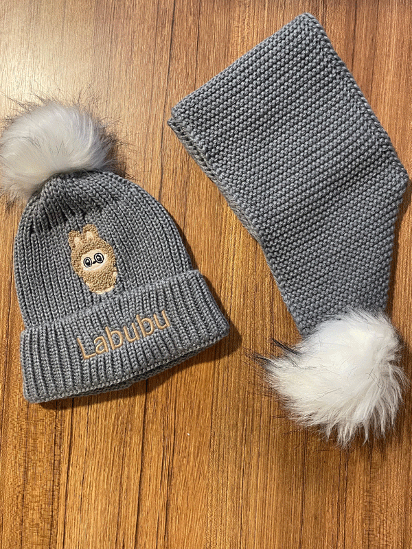 LABUBU NAKIŞLI ÇOCUK ATKI BERE TAKIMI 2-8 YAŞ 101225 - 9