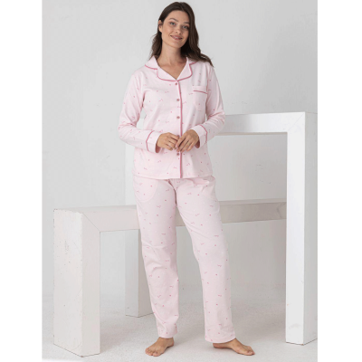 PAMUKLU GÖMLEK MODEL PİJAMA TAKIMI %100 PAMUK - 2