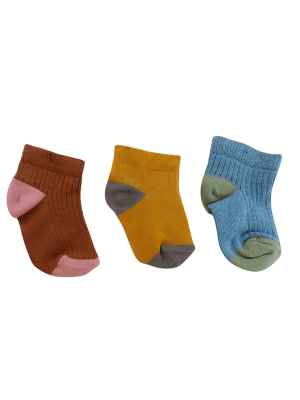 RENKLİ DESENSİZ BEBEK ÇORAP SETİ (3'LÜ) – 6-12 AY / 12-24 AY - LİNOTTİ