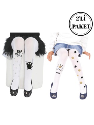 SANS-MEOW DESENLİ KIZ ÇOCUK KÜLOTLU ÇORAP 2Lİ PAKET - 1