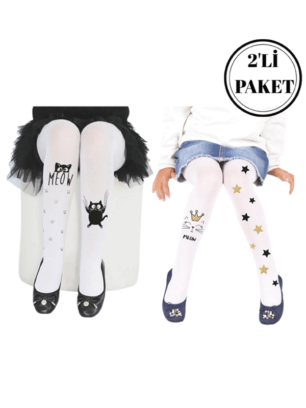 SANS-MEOW DESENLİ KIZ ÇOCUK KÜLOTLU ÇORAP 2Lİ PAKET - 1